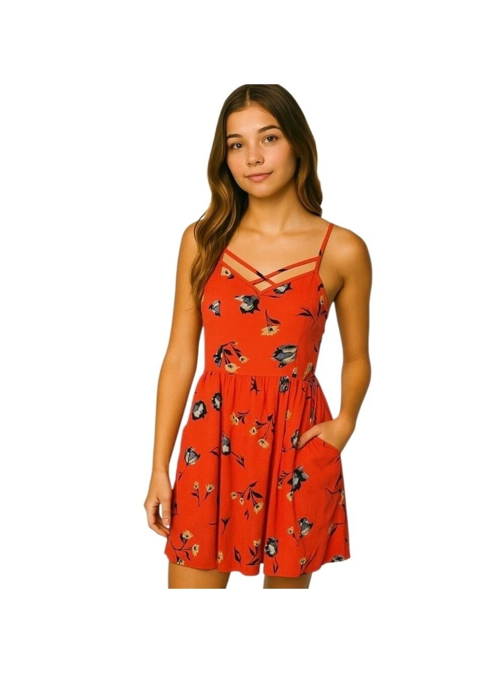 So Heritage Floral Mini Dress Fit and Flare Coral Pink Blue SUMMER Blue Floral